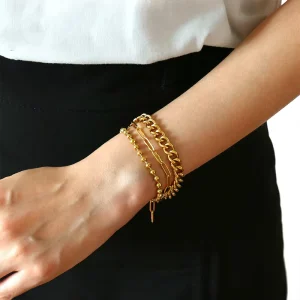 Charm Crystal Gold Plated Multilayer Trendy Tennis Bracelet Stainless Steel Bracelet Set for Women