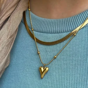 Charm Custom Flower Heart Gold Plated Stainless Steel Blade Chain Women Layered Fashion Party Pendant Necklaces