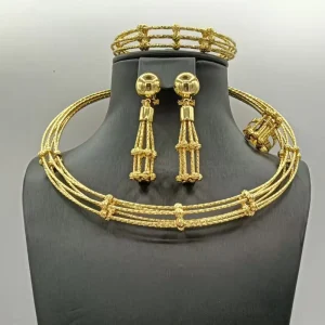 Charm Fashion Laser Set Dubai Jewelry Set Gold Rose Gold White Gold Necklace Bracelet Set Jewelry Factory