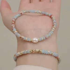 Charm Natural Fresh Water Baroque Pearl Gold Plated Casual Sporty Tianhe Stone Elastic Rope Bracelet Designer Woven Women’s