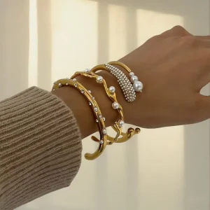 Charm Style Opening Bracelet Stainless Steel Cuff Style Pearl Bracelet for Women Waterproof Non Fading Fashion Jewelries