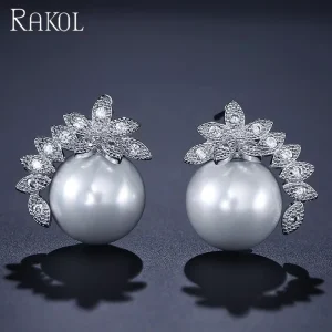 Charming Bridal Wedding Jewelry Inlay Pearl Crystal Stud Zircon CZ Earrings Fashion Jewelry Earrings