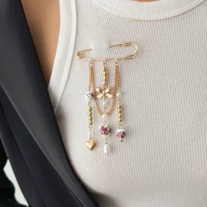 Charms Bowknot Ceramic Peach Heart Pendant Brooch Pin Women Trendy Lady Clothing Decoration Fashionable Jewelry Accessories Gift