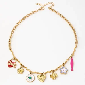 Charms Necklace Fashionable Jewelry Necklace for Women Sweet Daily Wear Necklace Butterfly Heart Flower & Cherry Pendants Bulk