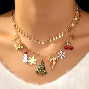 Charms Necklaces Stackable Santa Bell Christmas Tree Gingerbread Man Chains for Women Holiday Gift Idea Bulk