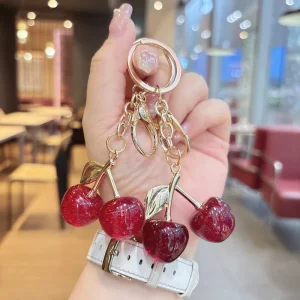Cherry Bag Charm Fashion Accessories Golden Key Chain Glitter Resin Purse Charm for Bags