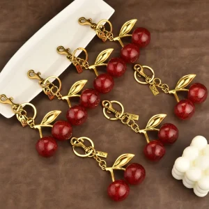 Cherry Bag Charm Golden Key Chain Glitter Resin Purse Charm for Bags
