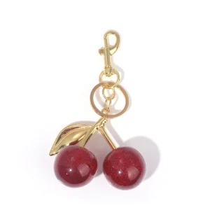Cherry Bag Charms Fashion Accessories Gold Keychain Glitter Resin Bag Wallet Charms