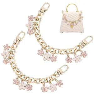Cherry Blossom Aluminum Alloy Bag Chain Floral Purse Strap with Flower Charms for Handbag