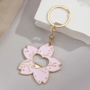 Cherry Blossom Flower Keychain Pink Sakura Keychain Bottle Opener Pendant Car Key Ring for Women Headphone Case Charm Bag Decor