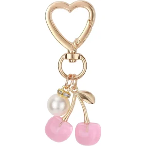 Cherry Keychain Charm Women Cute Cherry Fruit Key Ring Shiny Pearl Fashion Bag Purse Chain Accessories for Handbag Wallet Decor