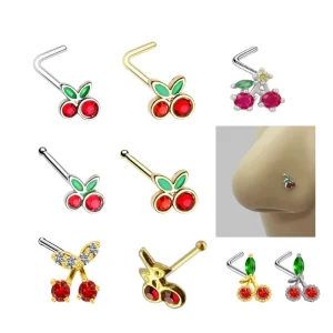 Cherry Nose Piercing Stud Rings Stainless Steel Nose Bone L Shaped Nose Ring Body Jewelry