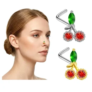 Cherry Nose Stud Rings Stainless Steel L Shaped Nose Ring Fashion Piercing Cherry Body Jewelry