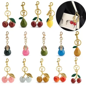 Cherry Pear Apple Charm Gifts Zinc Durable Keychain Fruit Women Luxury Fashion Bag Accessories Cute Pendant Purse Decoration