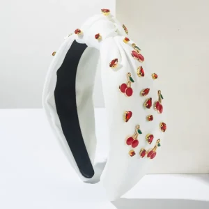 Cherry Rhinestone Knotted Headband Fruit Themed Hair Hoop for Women