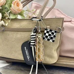 Chess Grid Board Hiking Rope Pendant Stainless Steel Keychain Portable Lipstick Net Pocket