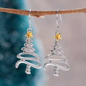 Chic Design Geometric Tree Design Two Tone Plated Hook Earrings Fashion Party Christmas Jewelry Earrings for Women Custom