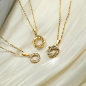 Chic Fashion Jewelry Gold Plated Brass Pendant Round Zircon Charm Necklace for Women Parties