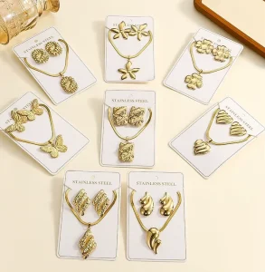 Chic Fashion Jewelry Sets for Women Stainless Steel Gold Plated Necklace and Matching Stud Earrings Collection