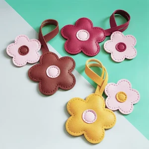 Chic Faux Leather Cartoon Flower Bag Pendant Safe Lanyard Decorative Pendant for Backpack and Handbag