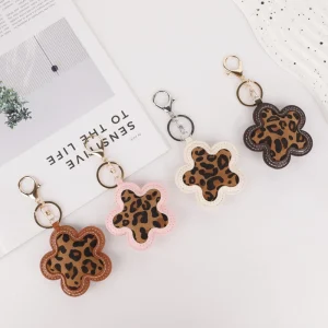 Chic Leopard Print Clover PU Leather Keychain Bag Charm with Metal Clip for Women’s Daily Accessories