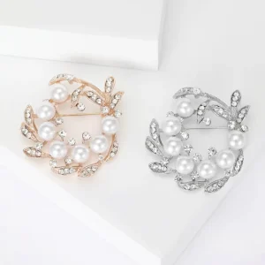 Chic Pearl Crystal Brooch Pins for Women Girls Fashion Shawl Pin Corsage Brooch Party Ceremony Accessories Dance Banquet Pins