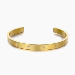 Chic Style Cuff Bracelet with Small Star Stones in 316L Stainless Steel 18k Gold Plated Minimalist Jewelry