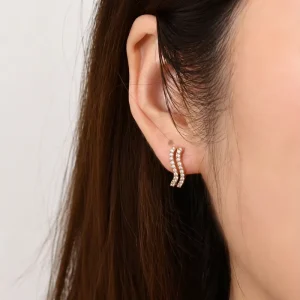 Chic Wave Zircon Hoop Earring for Women 18K Gold Plated Stainless Steel Earring Charms Party Jewelry Gift