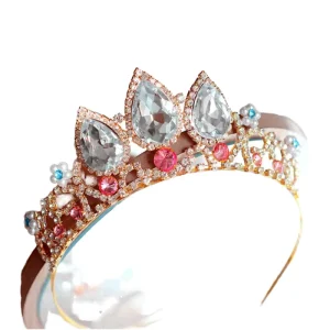 Child Princess Gold Plated Rhinestone Fashion Micro Insert Hair Accessories for Girls Party Headband Diamond Crown Tiara