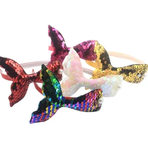Children Mermaid Tail Headbands Colorful Glittery Sequins Grosgrain Ribbon Hair Accessories Handmade Party