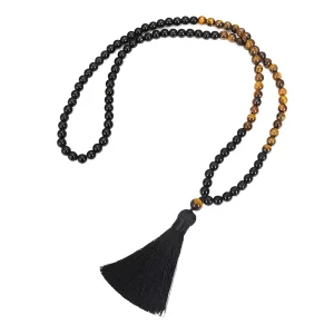Children’s Agate Stone Prayer Beads Tassel Beaded Long Necklace