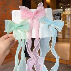 Children’s Bow Hair Clip Girl’s Braided Hairpin Little Princess Long Ribbon Summer Girl’s Hair Accessories