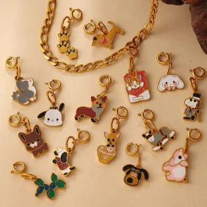 Children’s Fun Cartoon Cute Pet Dachshund Shaped Zircon Stainless Steel Pendant Light Luxury High End Trendy Jewelry Accessories
