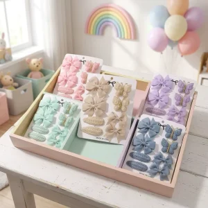 Children’s Handmade Polyester Bow Hair Clips 5cm Cute Party 8-Piece Set