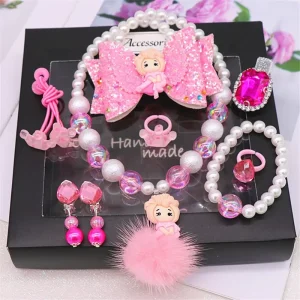 Children’s Necklace Bracelet Set Korean Beaded Necklace Girl Cartoon Princess Accessories Girls Jewelry Set