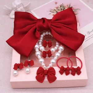 Children’s Necklace Set Large Bow Hair Clip Top Clip Hair Clip Japanese Girls Jewelry Set