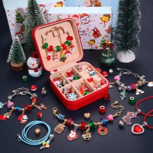 Children’s Plastic Necklace Hair Accessories Double Square Box Set Flashing for Girls Christmas Beauty Fashion Toys