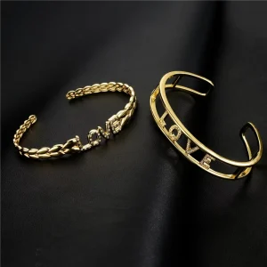 Children’s Stainless Steel Charm Jewelry Gold Zircon Love Letter Cuff Bracelet