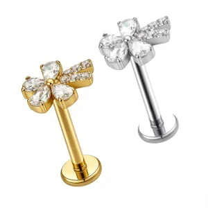 Children’s Wedding 24K Gold Plated ASTM F136 Titanium Zircon Labret Tragus Helix Flat Back Internal Thread Body Jewelry