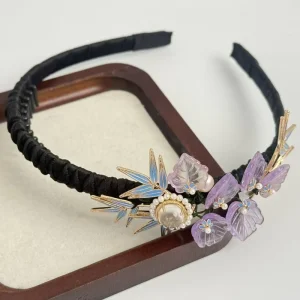China Bulk Hair Accessories Head Wrap Hair Bows for Girls Rhinestone Headband Luxury Copper Silk 11cm Fashion