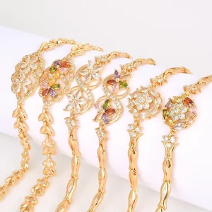 China Factory Top Design 22K Gold Plated Cubic Zircon Custom Charm Bracelet Fashion Jewellery Accessories