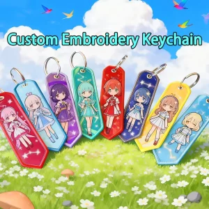 China Factory’s Custom Logo Woven Embroidered Keyrings Cartoon Embroidery Patch Keychain Promotional Keytag at Price