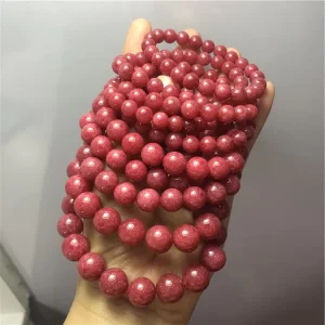 Chinese Factory Natural Red Rhodonite Semi-precious Stone Ball Bracelet Crystal Ruby Female Fashion Ornament