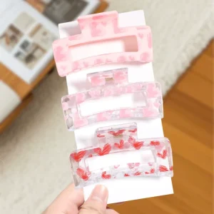 Chinese Hair Accessories Women’s Simple and Fashionable Printed Large Shark Clip Girls Hairpins Pink Hair Accessories