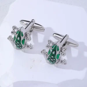 Chinese Manufacturer Factory Direct Zinc Alloy Simple Shape Green Frog Fashion Light Cufflinks for Men