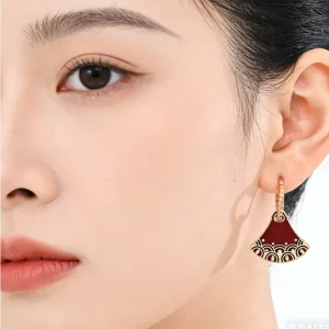 Chinese Palace Retro Drop Glaze Asymmetric Fan Design Trendy Tai Silver Silver Plated Chic Cheongsam Han Costume Ear Fashion