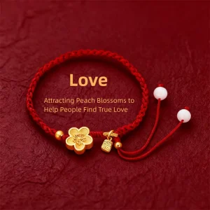 Chinese Style Red Rope Beads Bracelets for Men Women Gold Color Peach Blossom Fu Pendant Bracelet Lucky Health Amulet Jewelry