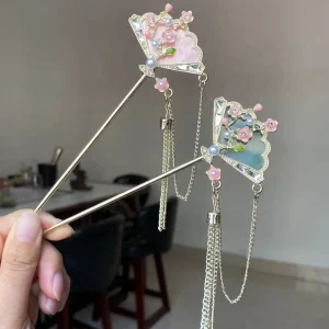 Chinese Style Women Hair Accessory for Daily Party Wear Elegant Fan-shaped Girl Jewelry Hair Stick Hairpin