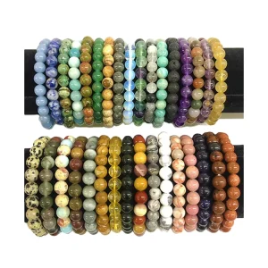 Chinese style 8mm round bead natural stone bracelet with agate beads crystal and tourmaline for men and women