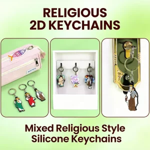 Christian Faith 2D PVC Carabiner Keychains Soft Rubber Virgin Mary Saint Figure Embossing Printing Lightweight
